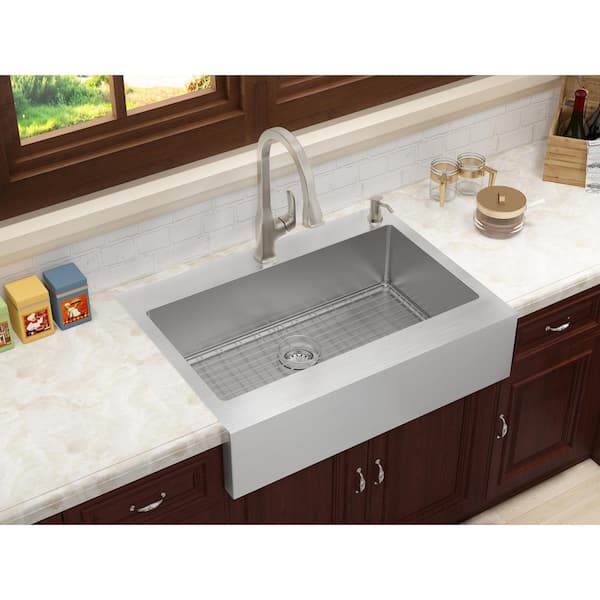 Retrofit Drop-In Stainless Steel 33 in. 2-Hole Single Bowl Flat Farmhouse Apron Front Kitchen Sink