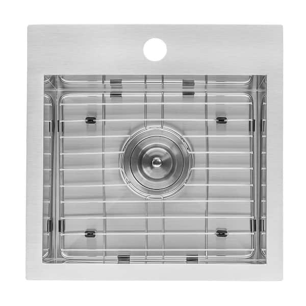 Tirana 16 Gauge Stainless Steel 15 in. x 15 in. 1-Hole Drop-in Bar Sink
