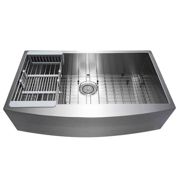 Handcrafted All-in-One Farmhouse Apron Front Stainless Steel 33 in. x 22 in. x 9 in. Single Bowl Kitchen Sink
