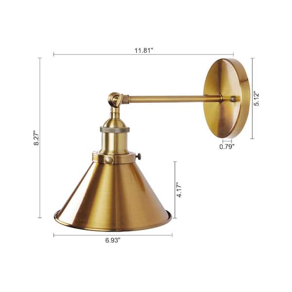Rhem 7 in. 1-Light Brass Gold Wall Sconce Light