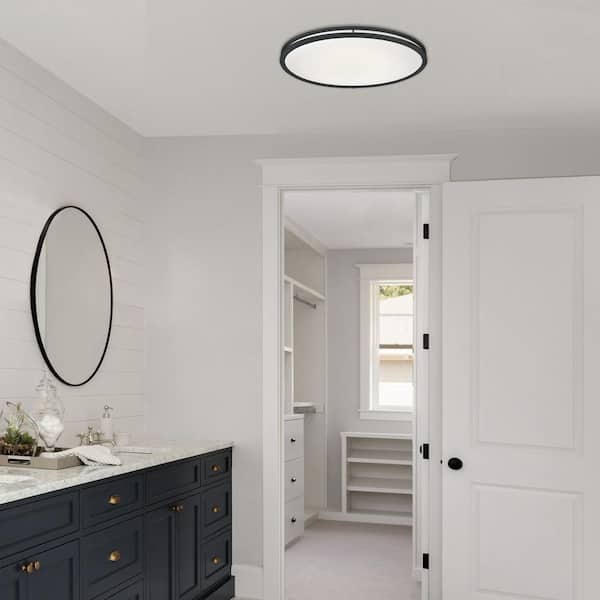 32 in. Oval Matte Black Integrated 3000K CCT LED Ceiling Light Flush Mount