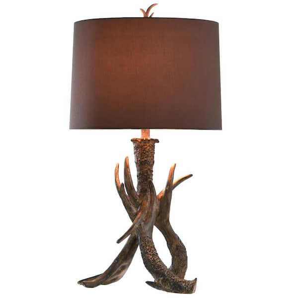 Dalton 32 in. Dark Brown Table Lamp with Chocolate Hardback Fabric Shade