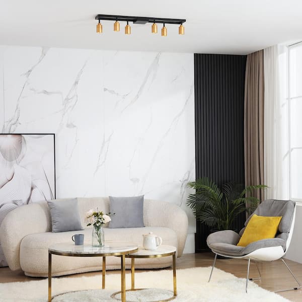 Gold Modern Integrated LED Fixed Track Light, With 42-Watt Six Rotating Gimbal Heads, 3000K Modern Interior Spotlight