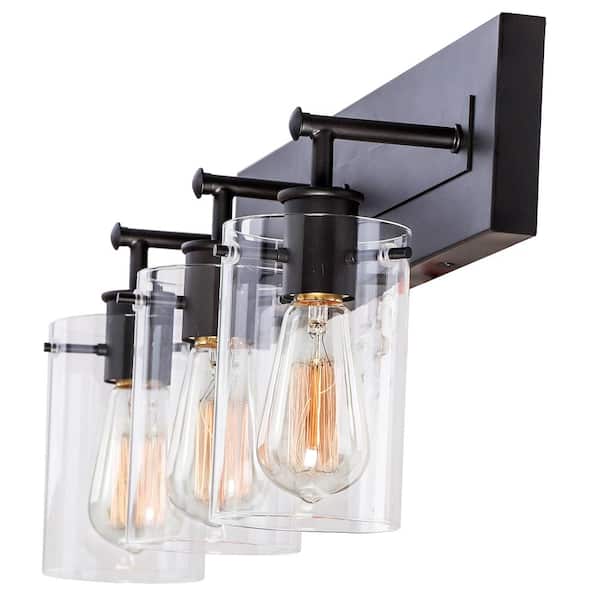 Regan 21 in. 3-Light Espresso Bronze Bathroom Vanity Light with Clear Glass Shades