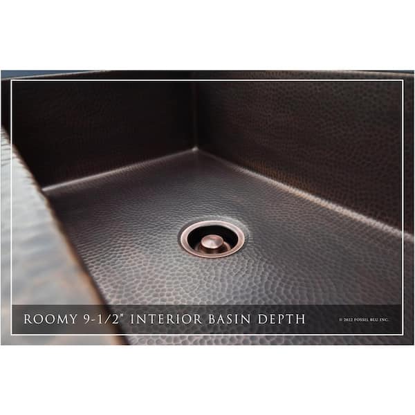 Luxury Dark Patina 12-Gauge Copper 33 in. Single Bowl Farmhouse Apron Kitchen Sink with Accs and Flat Front