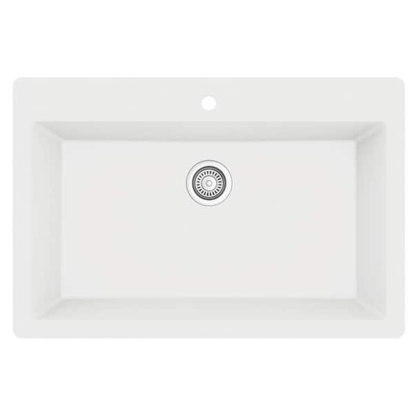 QT-812 Quartz 33 in. Large Single Bowl Drop-In Kitchen Sink in White