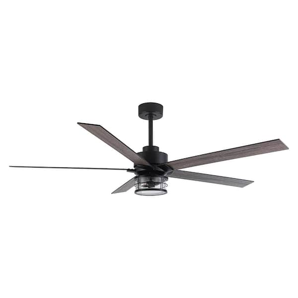Barnn 65 in. Industrial Matte Black Downrod Mount LED Ceiling Fan with Lights and Remote Control