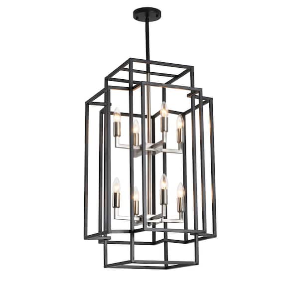 8-Light Black Industrial Candle Style Rectangle Chandelier Kitchen Island Hanging Lights