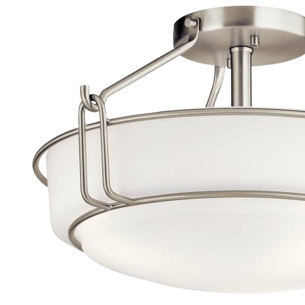 Alkire 16.5 in. 3-Light Brushed Nickel Hallway Transitional Semi-Flush Mount Ceiling Light with Frosted Glass
