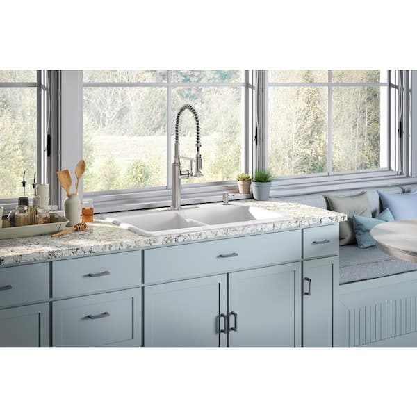 Kennon Drop-in/Undermount Granite Composite 33 in. Double Bowl Kitchen Sink with Sous Kitchen Faucet in Matte Black