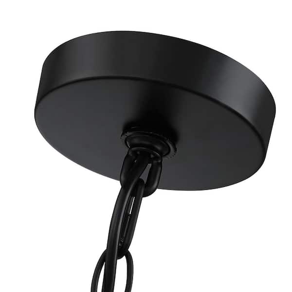 20 in. 4-Light Rattan Tiered Drum Pendant Chandelier Light with Black Canopy