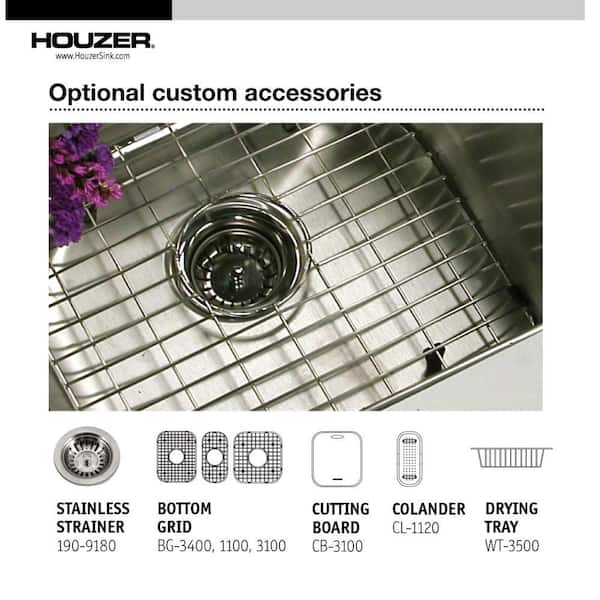 Houzer Premiere Gourmet Series Topmount Stainless Steel Triple Bowl Kitchen Sink, 4-Hole, PGT-4322-1