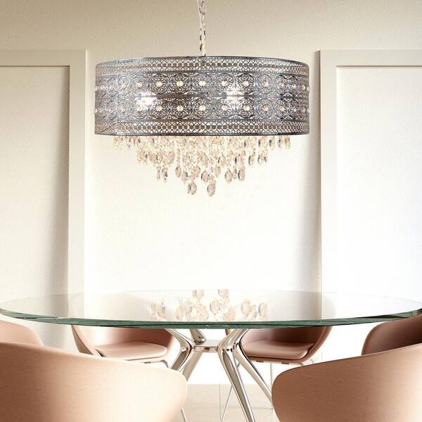 Brielle 3-Light Silver Chandelier with Polished Nickel and Crystal Shade