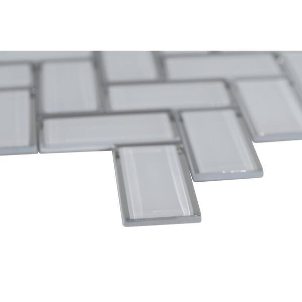 Ice Bevel Herringbone 13 in. x 11 in. Glossy Glass Mesh-Mounted Mosaic Tile (10.6 sq. ft. / case)