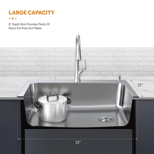 All in-One 33 in. Drop-in/Undermount Single Bowl 18 Gauge Stainless Steel Kitchen Sink with Pull-Down Faucet/Strainer