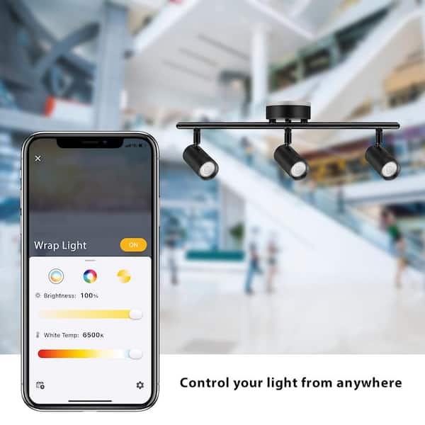 Boedy 2 ft. 3-Light Smart Matte Black Integrated LED Fixed Track Lighting Kit with Night Light Powered by Hubspace