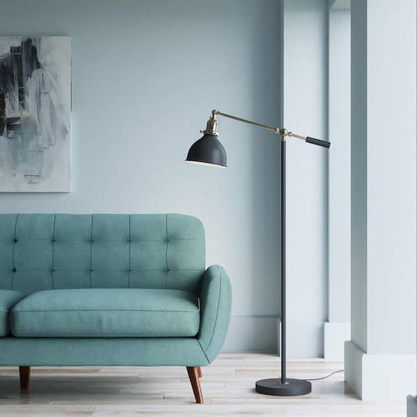 Matte Black and Antique Brass 55in. Industrial Balance Floor Lamp