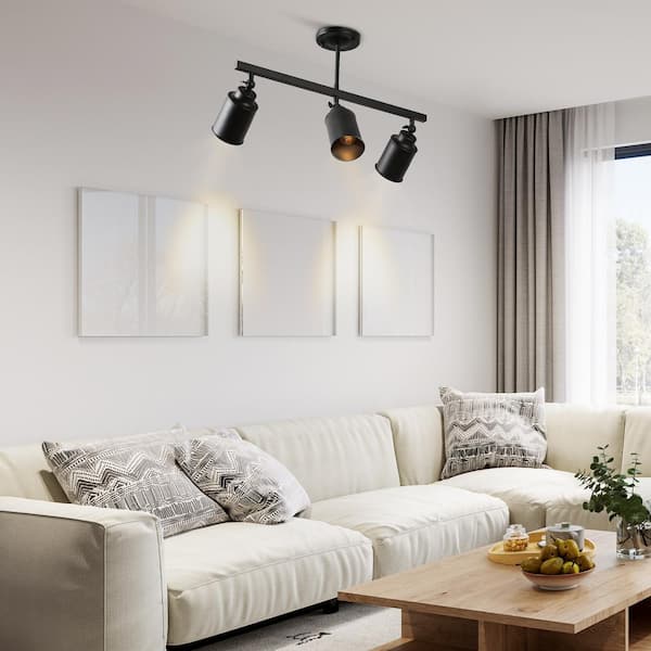 Black Modern Linear Fixed Track Lighting Kit Industrial 3-Light Kitchen Ceiling Light Fixture with Adjustable Heads