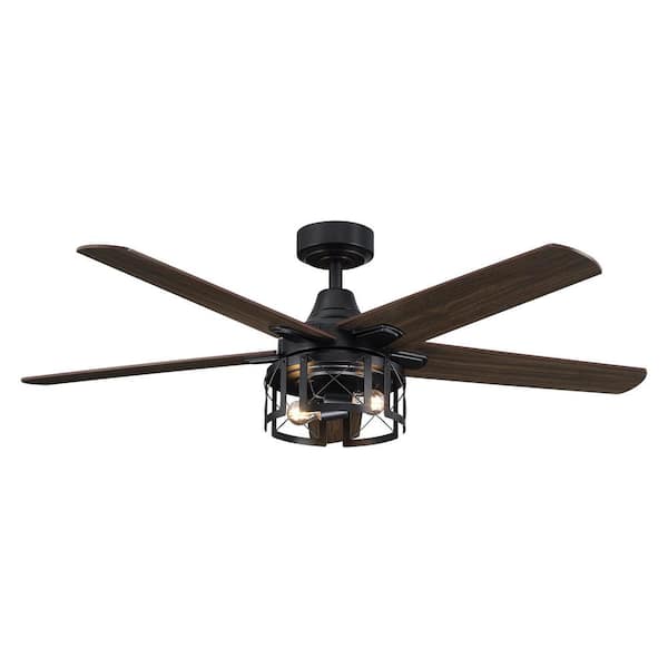 52 in. Industrial Reversible Blades Matte Black Ceiling Fan with Remote Control and Light Kit
