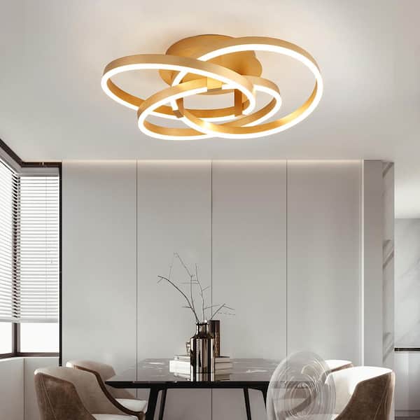 Carson 11.6 in. 3-Light Gold Simple Geometric LED Semi Flush Mount