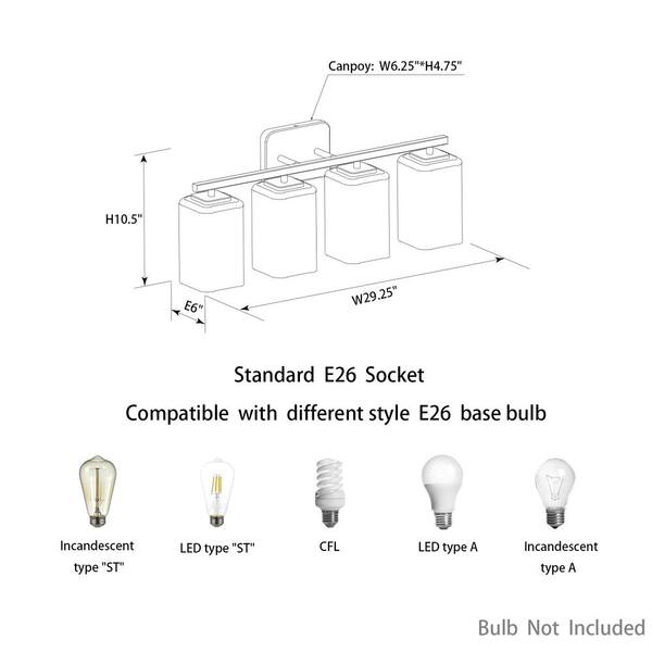 29 in. 4-Light Black Vanity Light with Square Glass Shades