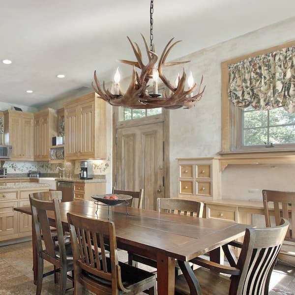 Eldora 28.5 in. 6-Light Adjustable Resin Antler 6-Light Brown Chandelier