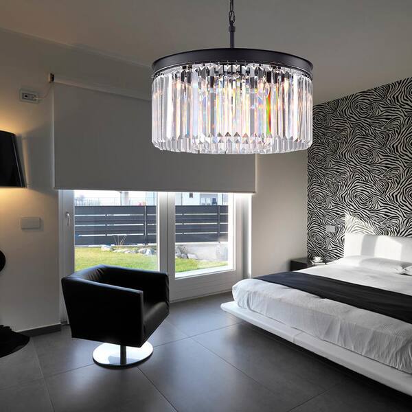 Annapolis 5-Light Black Unique/Statement Drum Chandelier with Crystal Accents