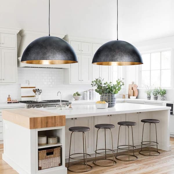 PCover 1-Light Matte Black Shaded Pendant Light with 23 in. W Metal Shade