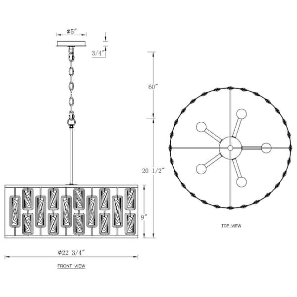 5-Light Black and Chrome Chandelier with Rectangular Faceted Crystals
