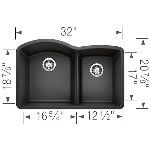 DIAMOND Undermount Granite Composite 32 in. 60/40 Double Bowl Kitchen Sink in Anthracite