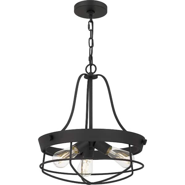 Southbourne 3-Light Matte Black Pendant with Open Steel Cage Frame