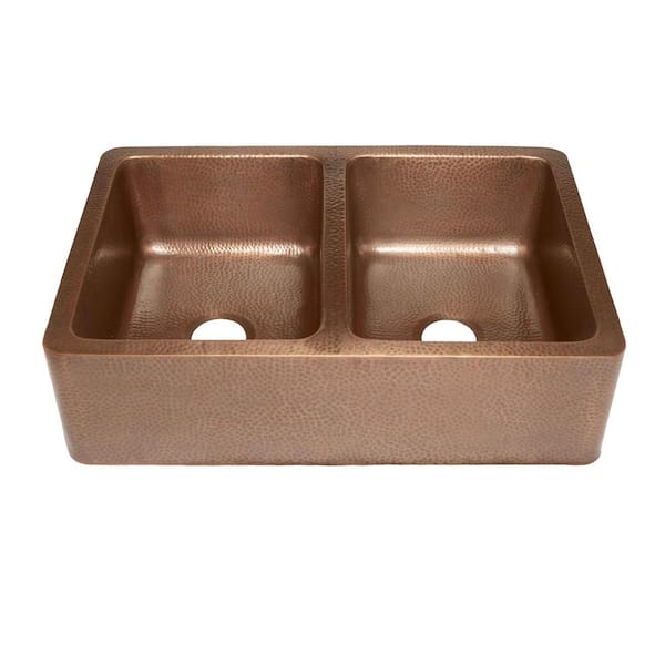 Adams 33 in. Undermount Farmhouse Double Bowl 16 Gauge Antique Copper Kitchen Sink
