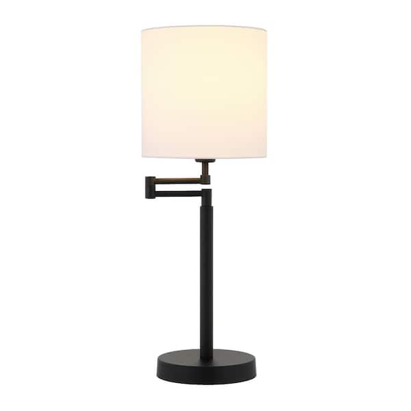 Moby 25-/12 in. Blackened Bronze Swing Arm Table Lamp with Drum Shade