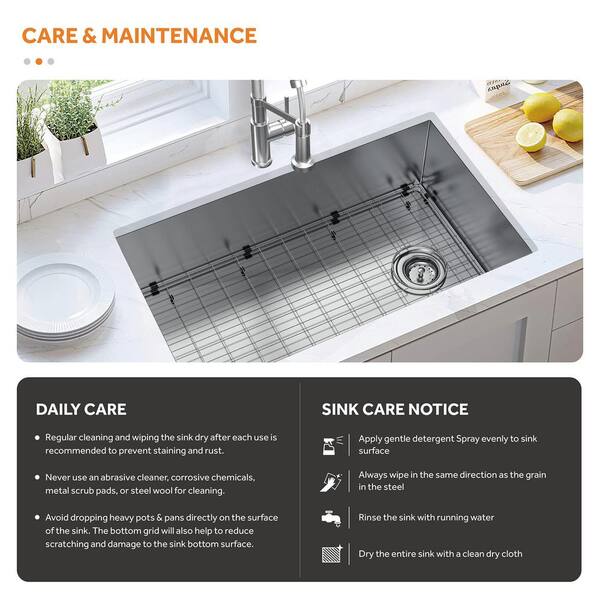 All-in-One Zero Radius Undermount 16G Stainless Steel 32 in. Single Bowl Kitchen Sink, Offset Drain, Spring Neck Faucet