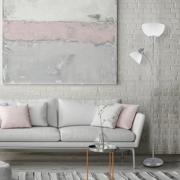 Delilah 72 in. Silver Torchiere Floor Lamp with Adjustable Reading Light