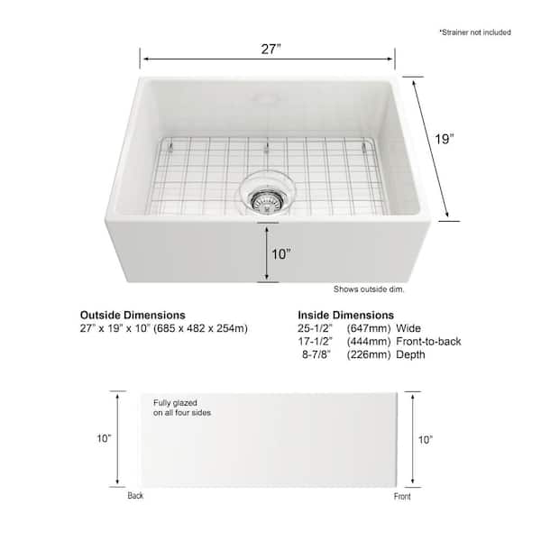 Farmhouse Apron-Front Fireclay 27 in. Single Bowl Kitchen Sink in White with Bottom Grid
