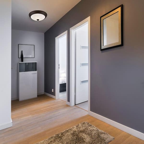 11 in. Satin Bronze Integrated 2700K CCT LED Ceiling Light Flush Mount with Alabaster Glass