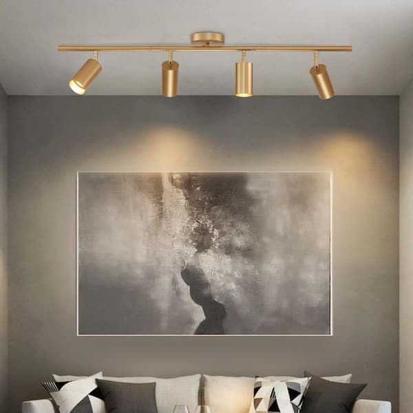 Retta 3 ft. 4-Light Gold Modern Track Light Kit with Fixed Track GU10 Bulb, Lighting Kit with Gimbal Head (1-Pack)