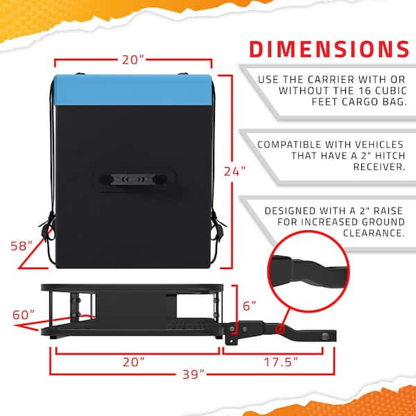 500 lbs. Capacity Hitch Mount Cargo Carrier Set with Folding Shank and 2 in. Raise, Cargo Bag, Net, Straps, Locks - Blue