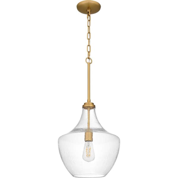 Camlyn 1-Light Brushed Gold Shaded Pendant with Clear Hammered Glass Shade