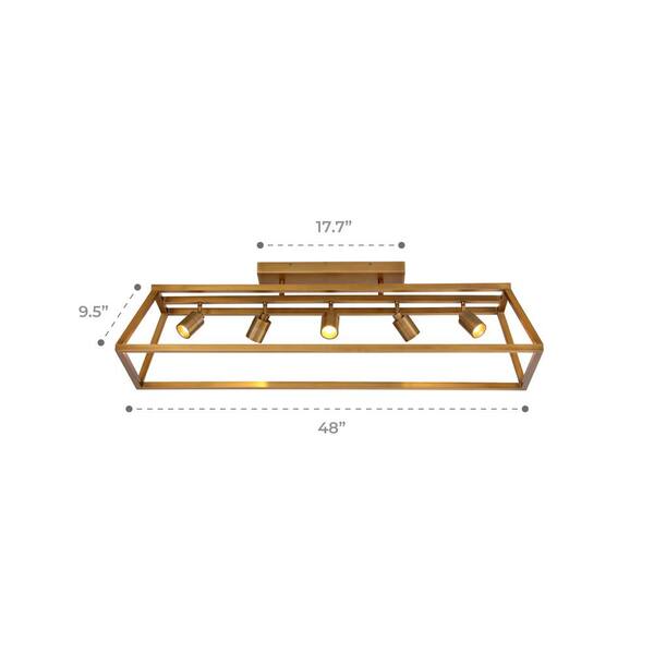 Shura Cage 48 in. 5-Light Integrated LED Farmhouse Flush Mount Light, Directional Spot with Dimmable - Brushed Brass