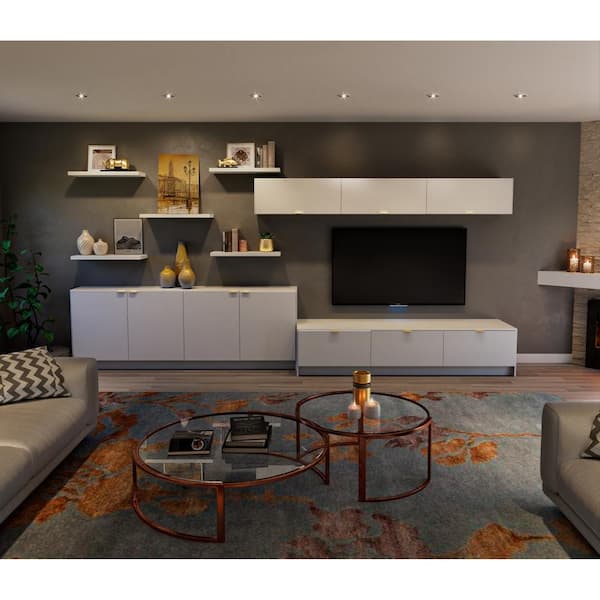 Fairhope Glacier White Slab Assembled Wall Kitchen Cabinet (36 in. W x 35 in. H x 14 in. D)