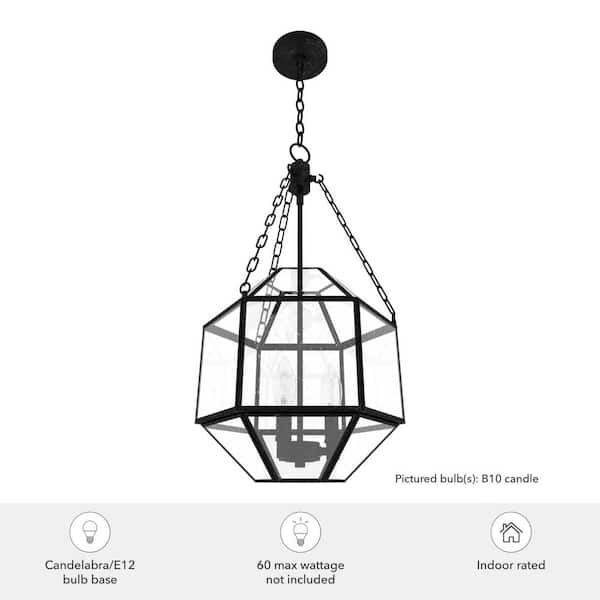 Indria 3-Light Rustic Iron Island Pendant Light with Clear Seeded Glass Shade Kitchen Light