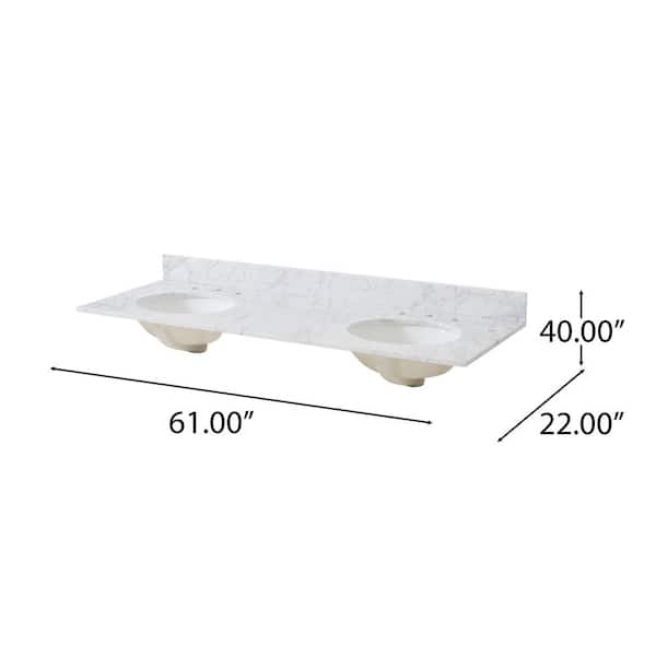 Roseland 5 ft. Marble Solid Surface Countertop with Sink in Carrara White