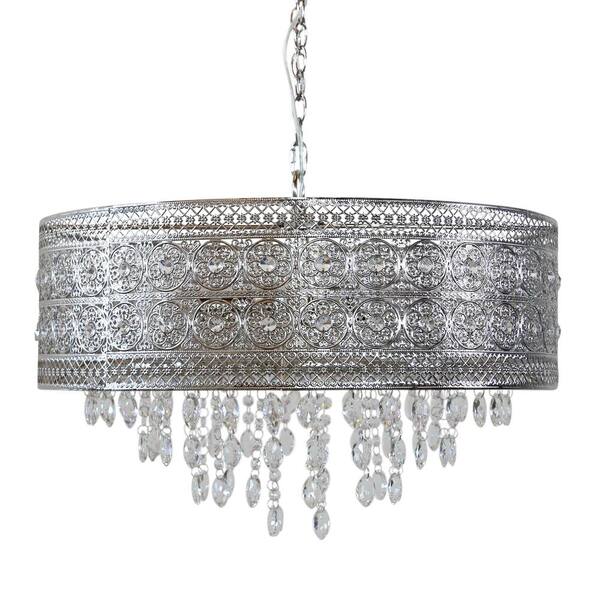 Brielle 3-Light Silver Chandelier with Polished Nickel and Crystal Shade