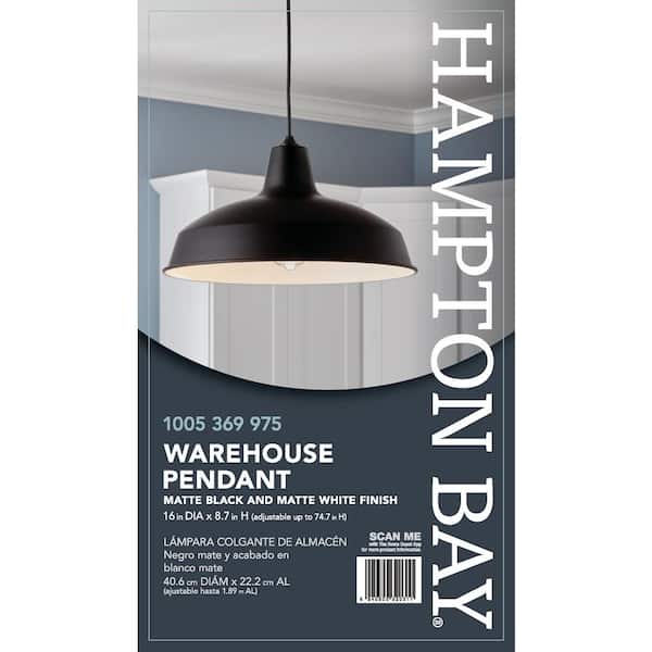 1-Light Black Warehouse Pendant Hanging Light with Metal Shade