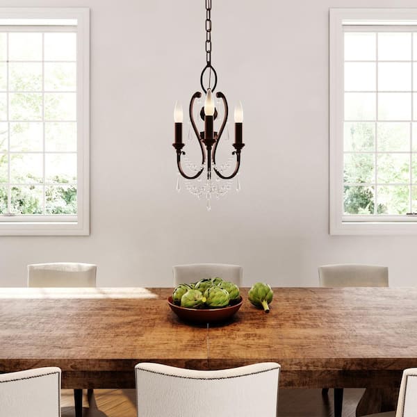 3-Light Vintage Bronze Mini Chandelier