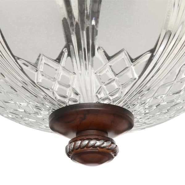 Bercello Estates 15 in. 2-Light Volterra Bronze Semi-Flush Mount with Etched Glass Shade