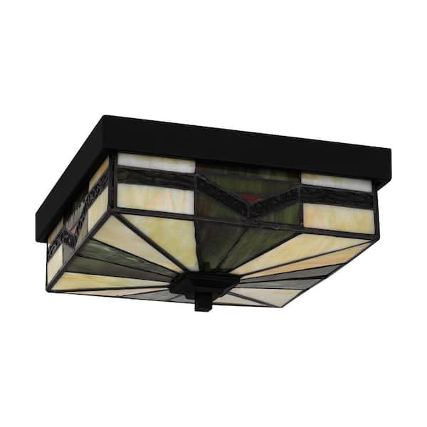 Sumner 2-Light Matte Black Outdoor Tiffany Flush Mount