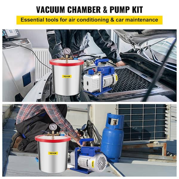 Vacuum Pump Chamber Kit 3 CFM Vacuum with Degassing Chamber 3 Gal. Single Stage Stainless Steel for Home AC Auto Repair